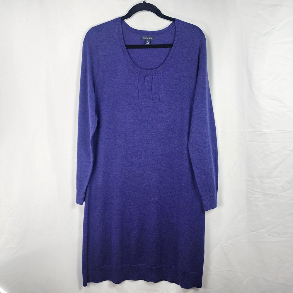 Lands‎ End Merino Wool Sweater Dress Purple Quiet Luxury Minimalist Womens Large